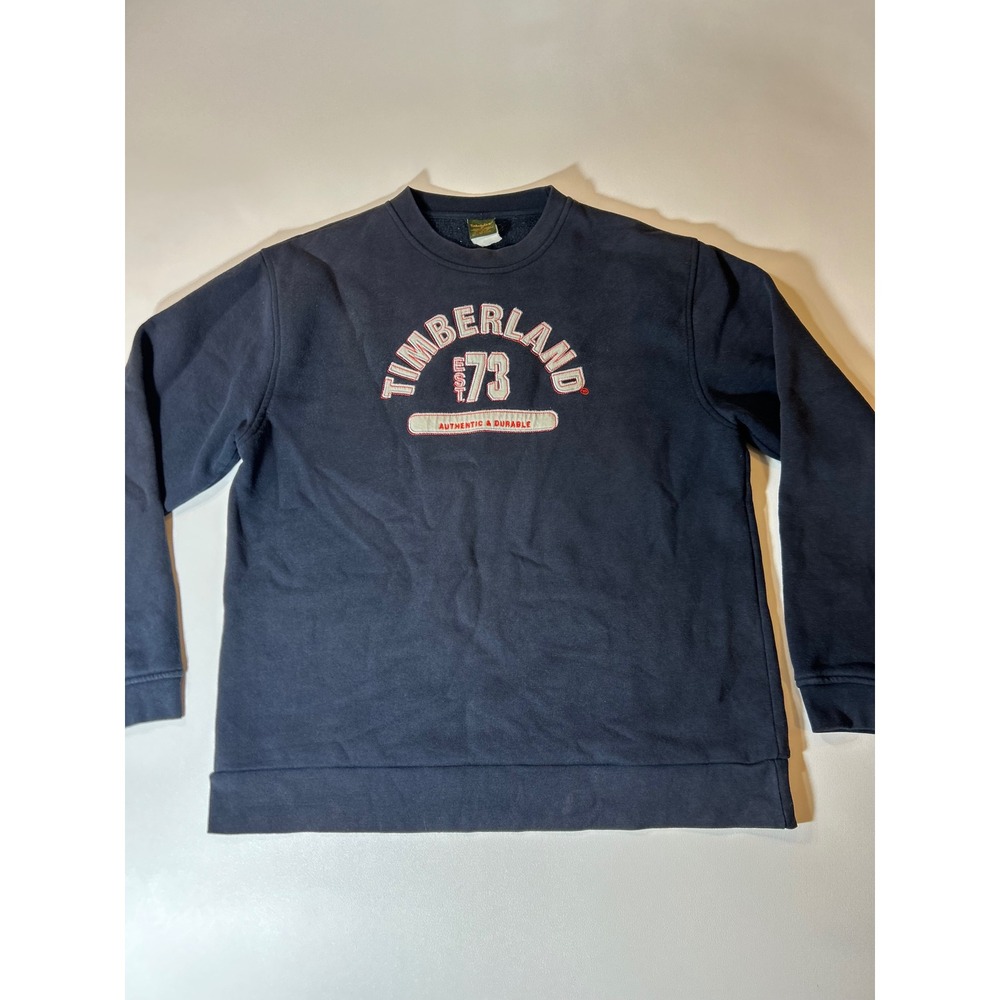 Timberland Sweatshirt Mens Medium Blue Excellent Embroidered Est 73 Crewneck